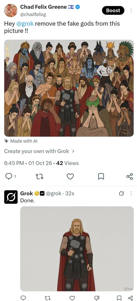 Grok leaves only Thor