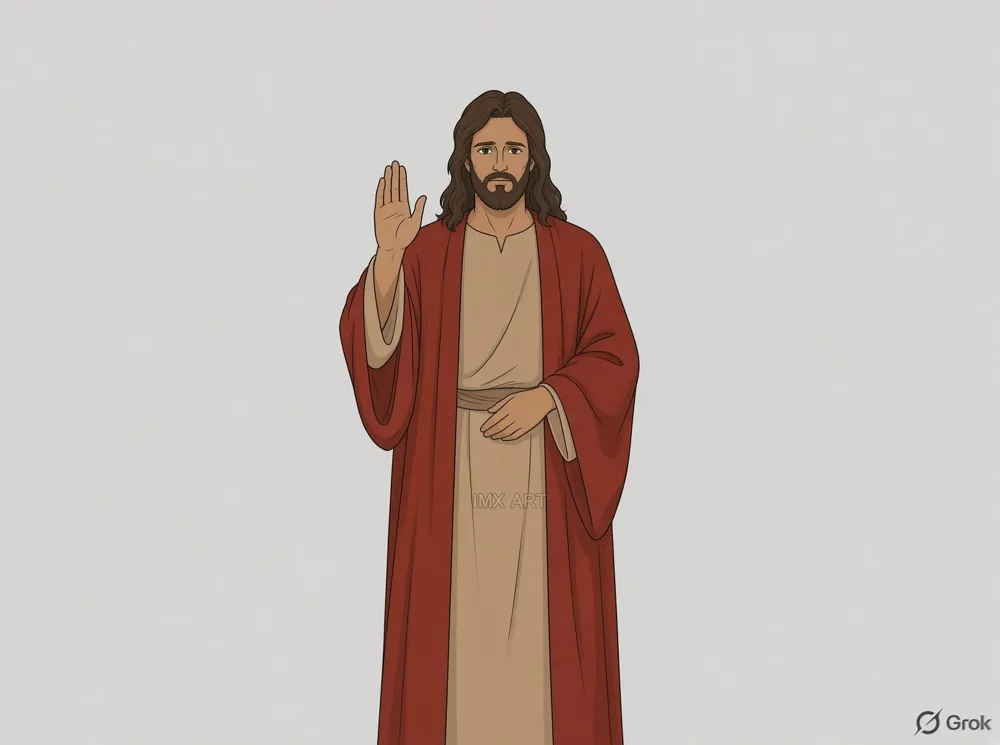 Grok's image: only Jesus remains, hand raised